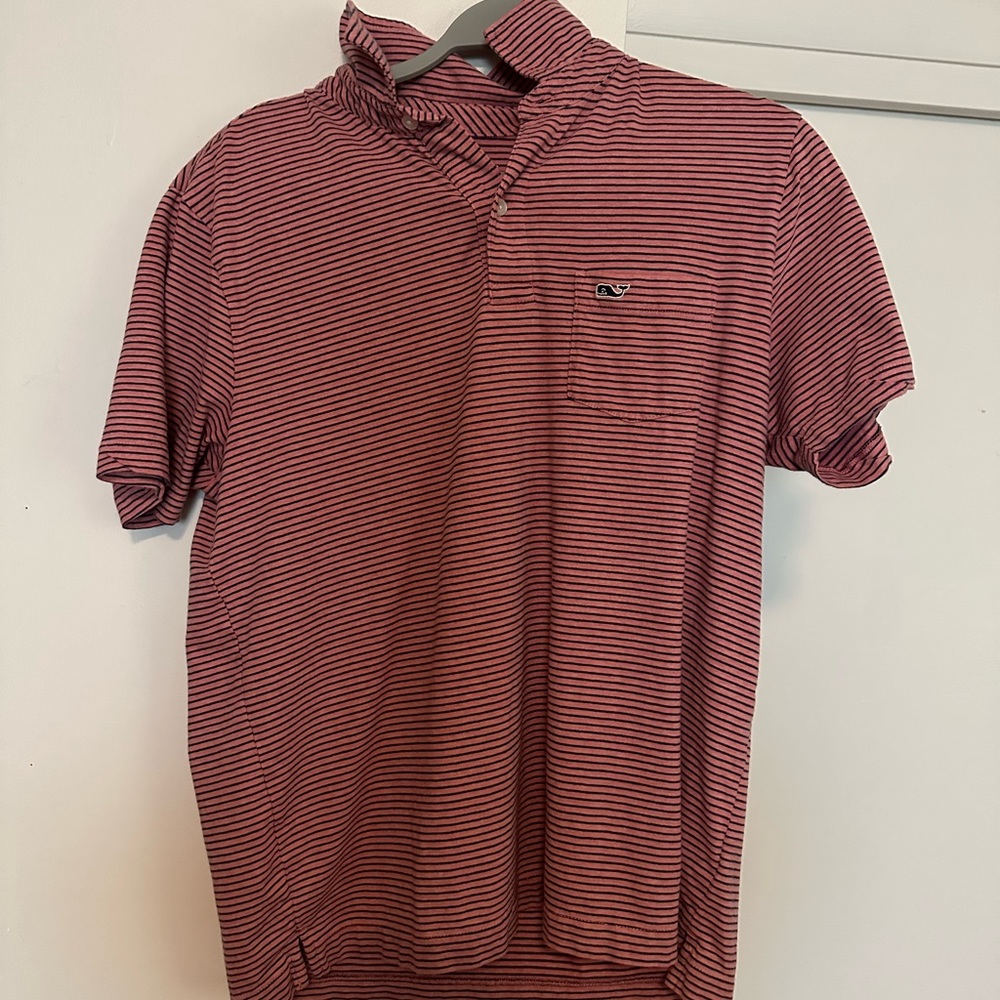 Men’s Small Pink And Navy Striped Vineyard Vines Polo.